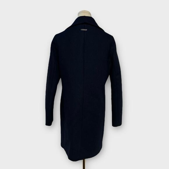 Soia & Kyo Jana Wool Blend Asymmetrical Leather Trim Coat Navy Size Small - Picture 3 of 7